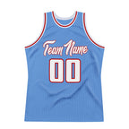Custom Light Blue White-Red Authentic Throwback Basketball Jersey photo 6