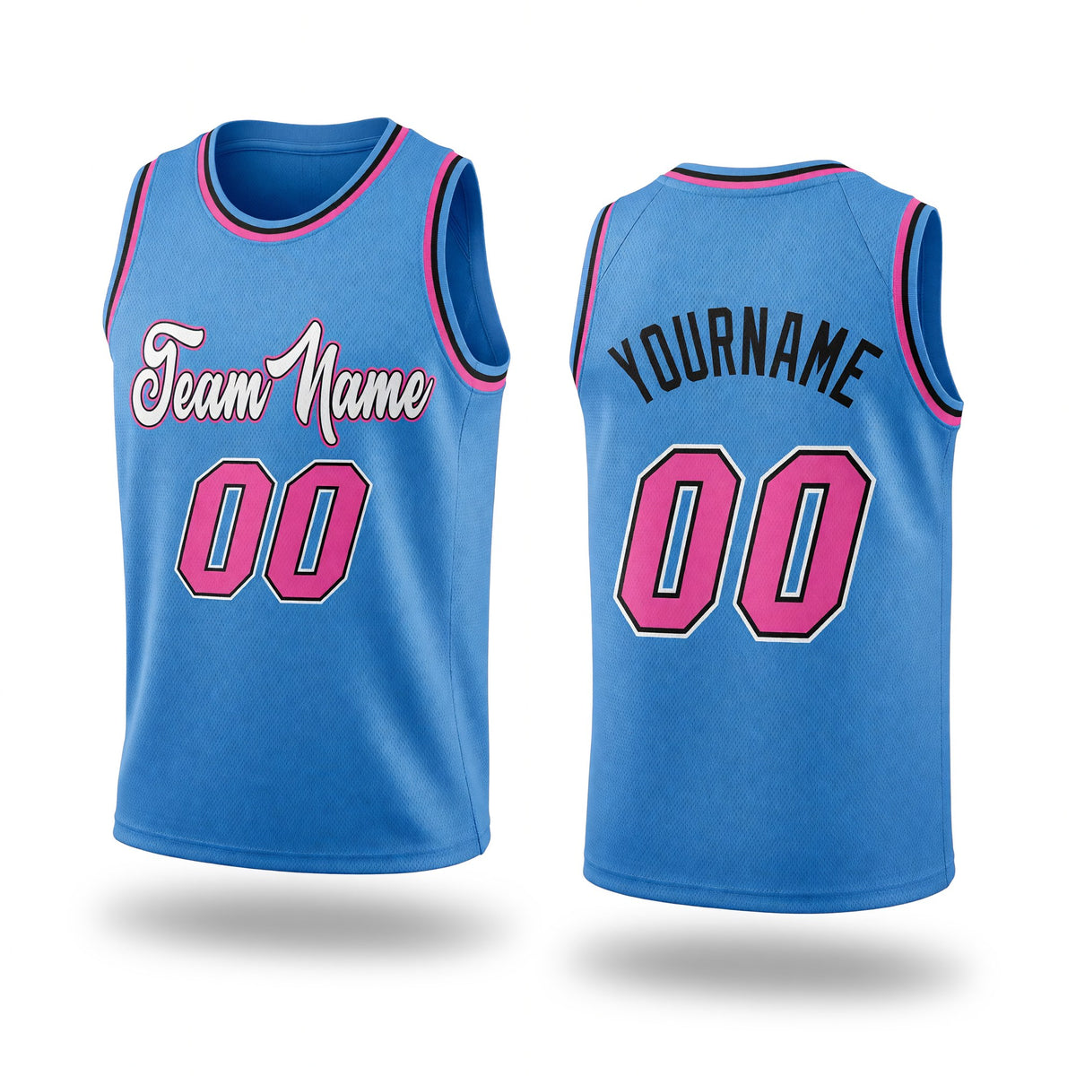 Custom Light Blue Pink-Black Authentic Throwback Basketball Jersey