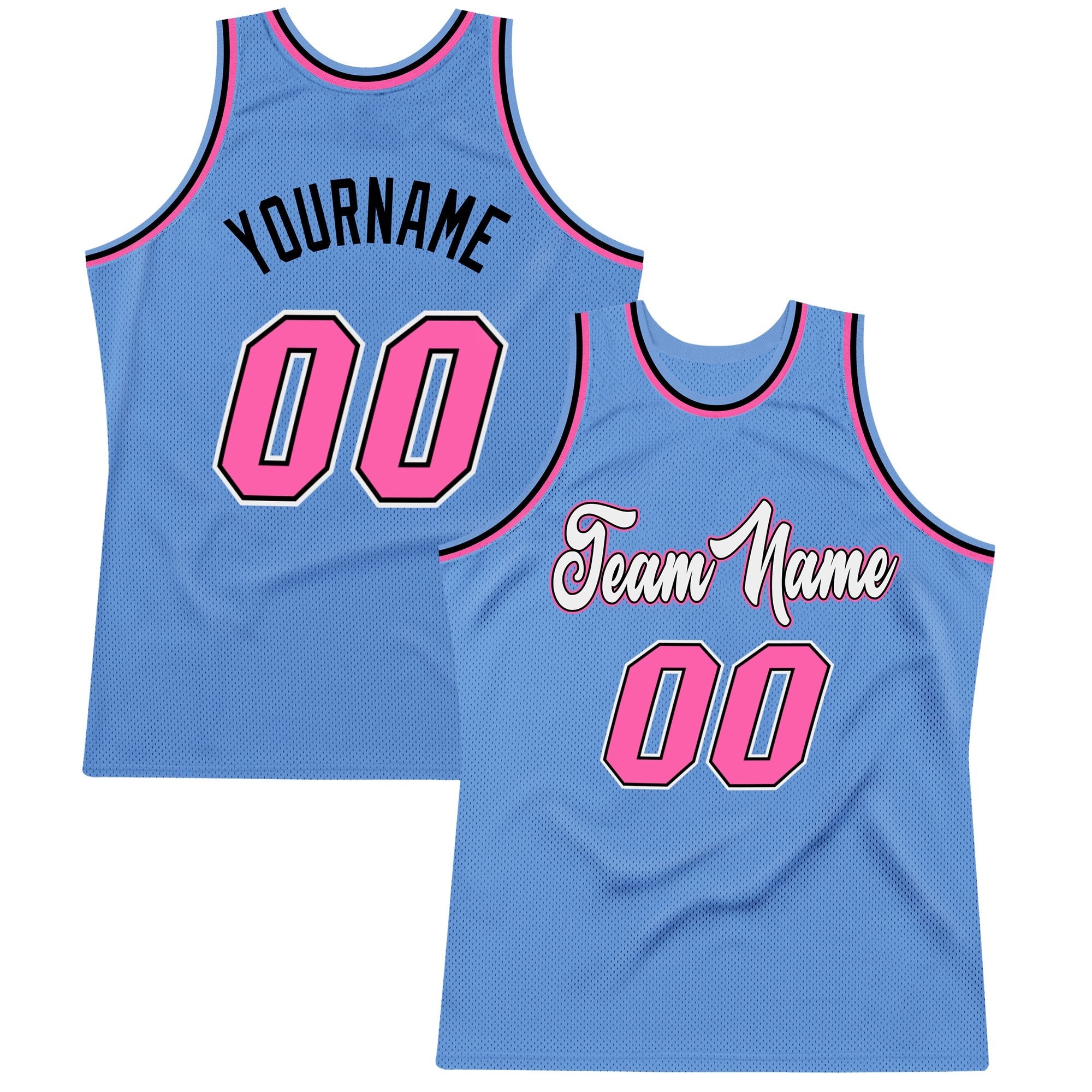 Custom Light Blue Pink-Black Authentic Throwback Basketball Jersey photo 1