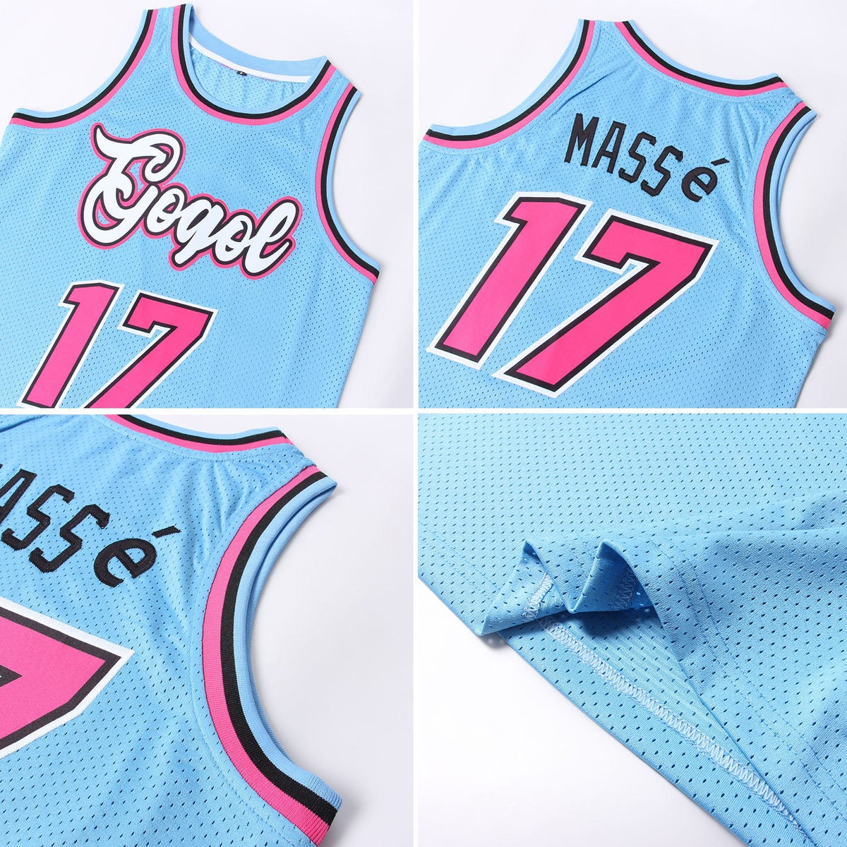 Custom Light Blue Pink-Black Authentic Throwback Basketball Jersey photo 4