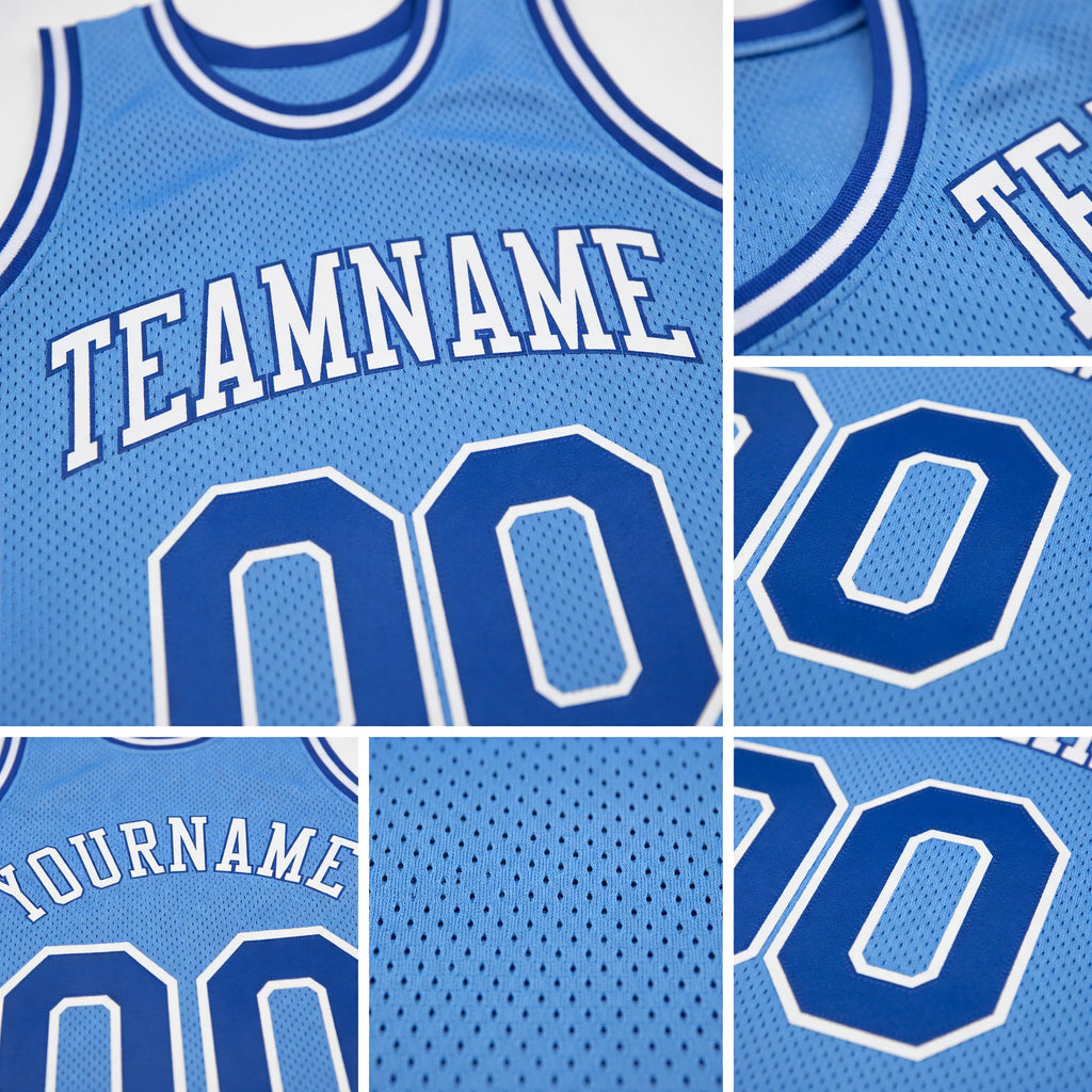 Custom Light Blue Royal-White Authentic Throwback Basketball Jersey detail