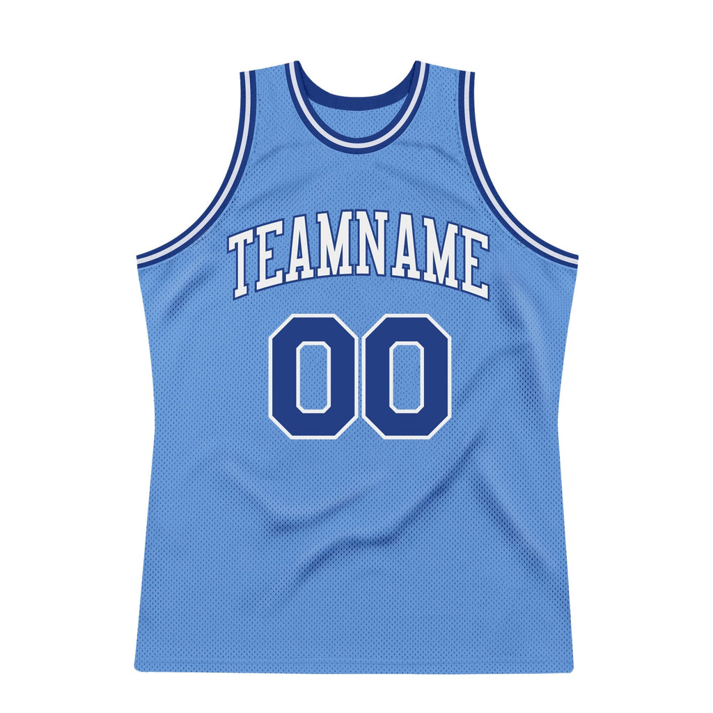 Custom Light Blue Royal-White Authentic Throwback Basketball Jersey photo 6