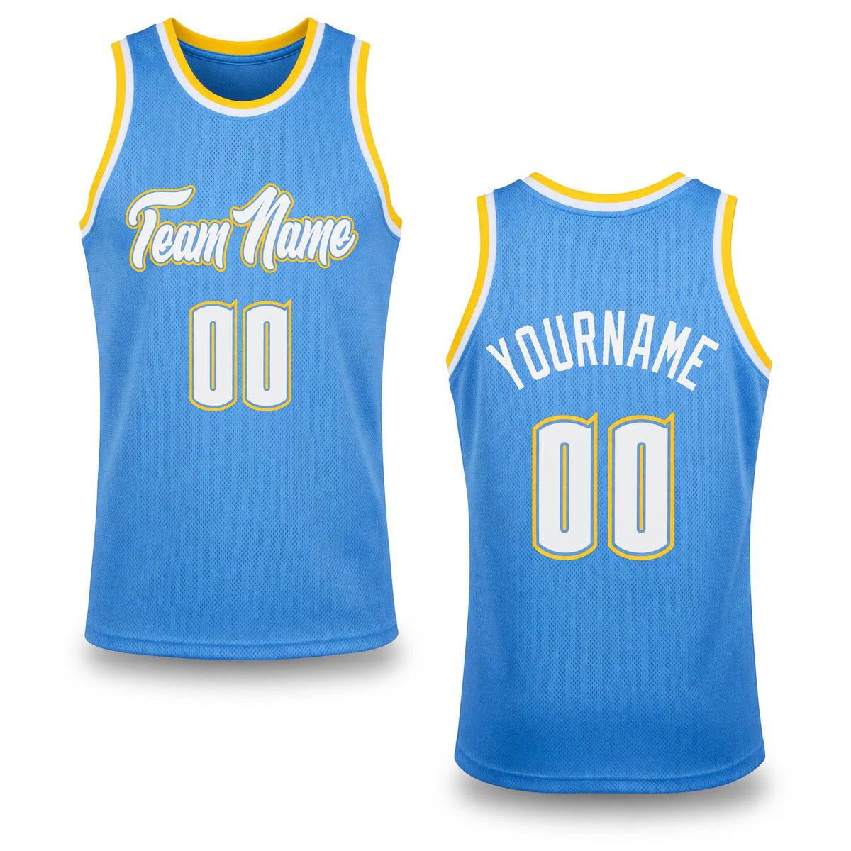 Custom Light Blue White-Gold Authentic Throwback Basketball Jersey