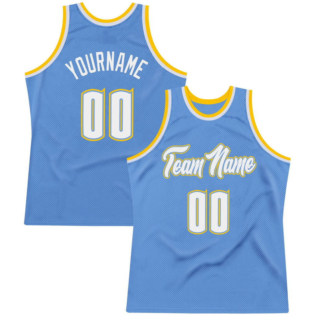 Custom Light Blue White-Gold Authentic Throwback Basketball Jersey photo 1