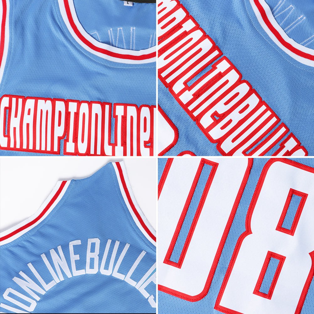Custom Light Blue White-Gold Authentic Throwback Basketball Jersey photo 4