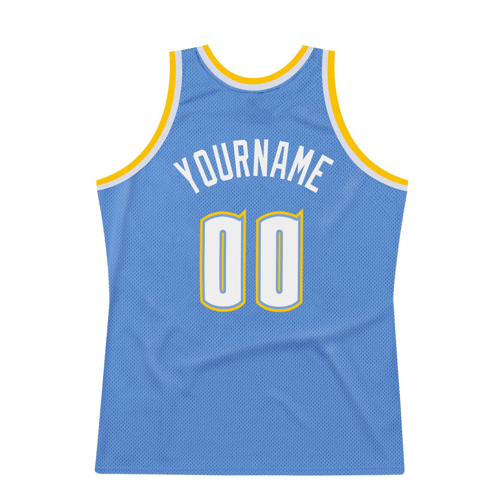 Custom Light Blue White-Gold Authentic Throwback Basketball Jersey photo 5