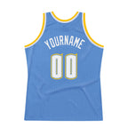 Custom Light Blue White-Gold Authentic Throwback Basketball Jersey photo 5