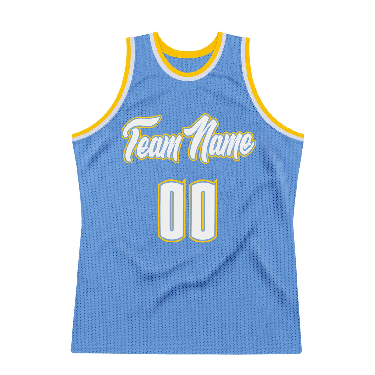 Custom Light Blue White-Gold Authentic Throwback Basketball Jersey photo 6