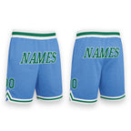 Custom Light Blue Kelly Green-White Authentic Throwback Basketball Shorts