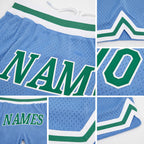 Custom Light Blue Kelly Green-White Authentic Throwback Basketball Shorts detail