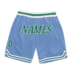 Custom Light Blue Kelly Green-White Authentic Throwback Basketball Shorts photo 1