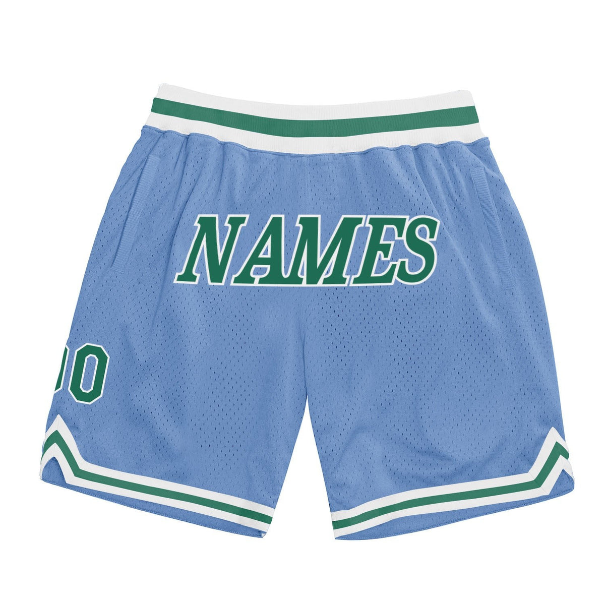 Custom Light Blue Kelly Green-White Authentic Throwback Basketball Shorts photo 1