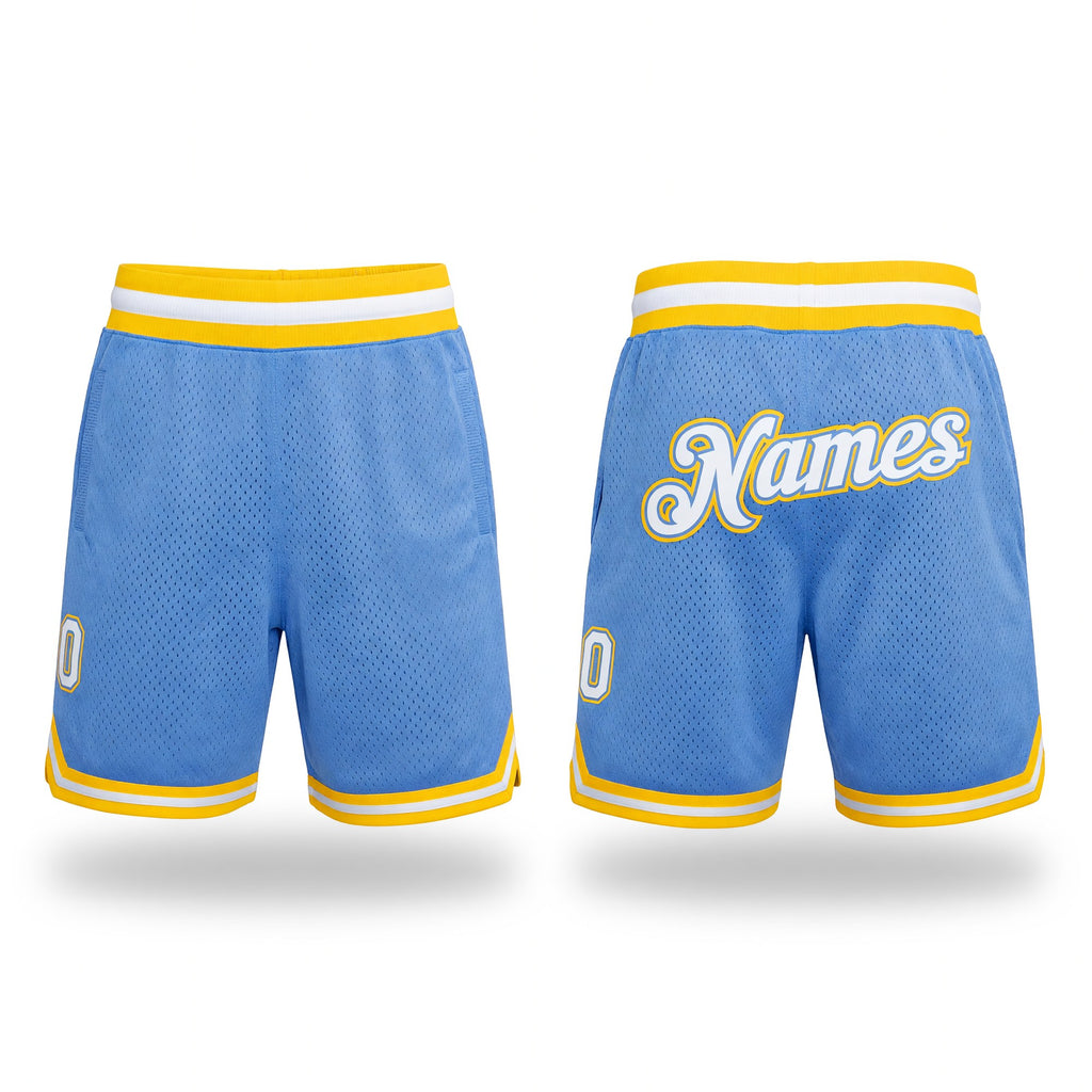 Custom Light Blue White-Gold Authentic Throwback Basketball Shorts