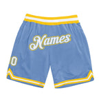 Custom Light Blue White-Gold Authentic Throwback Basketball Shorts photo 1