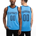 Custom Light Blue Navy Authentic Throwback Basketball Jersey worn front and back