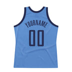 Custom Light Blue Navy Authentic Throwback Basketball Jersey photo 4