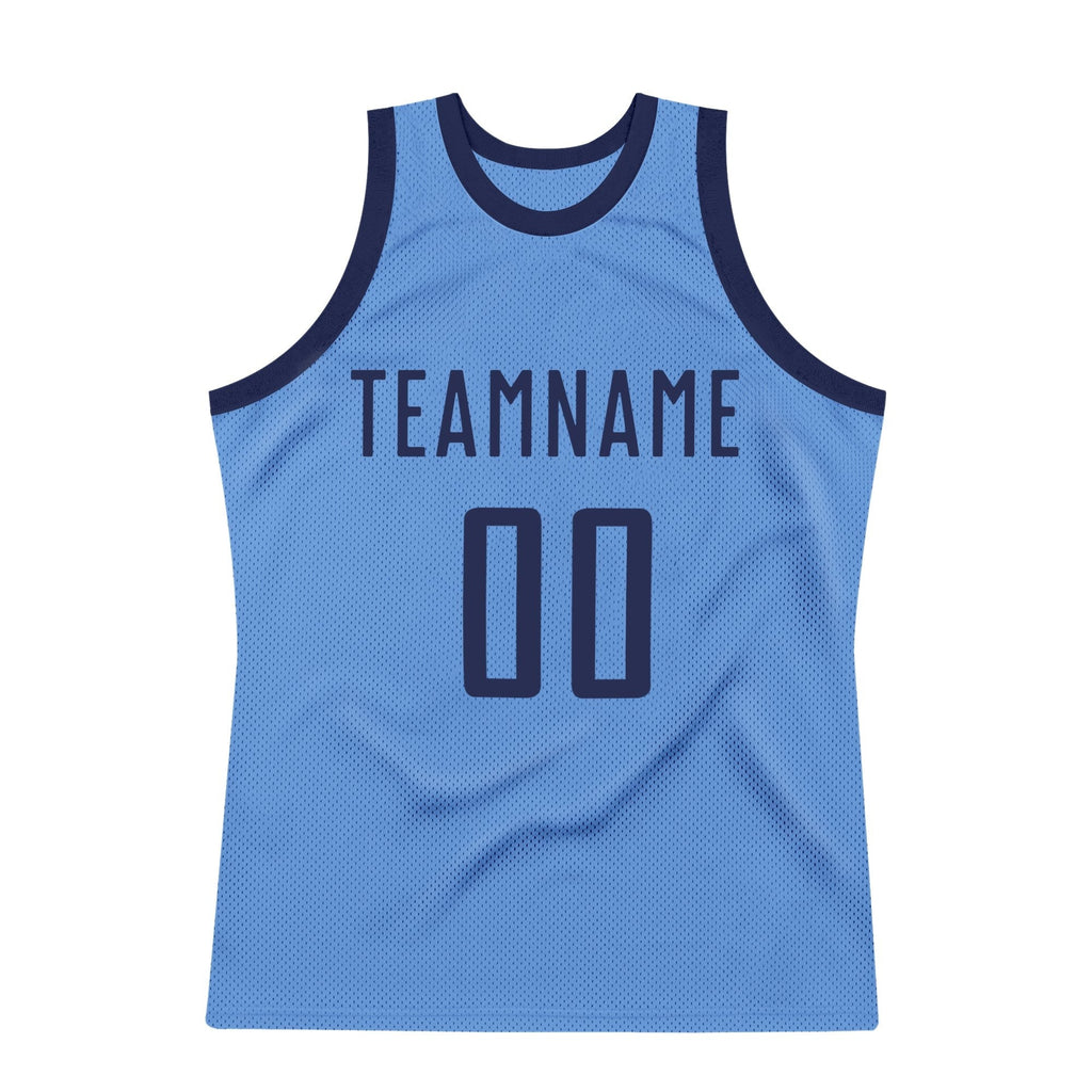 Custom Light Blue Navy Authentic Throwback Basketball Jersey photo 5