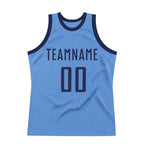 Custom Light Blue Navy Authentic Throwback Basketball Jersey photo 5