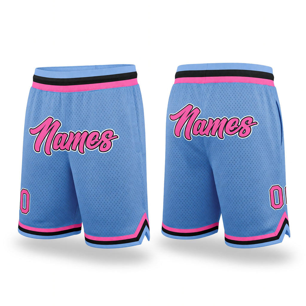 Custom Light Blue Pink-Black Authentic Throwback Basketball Shorts