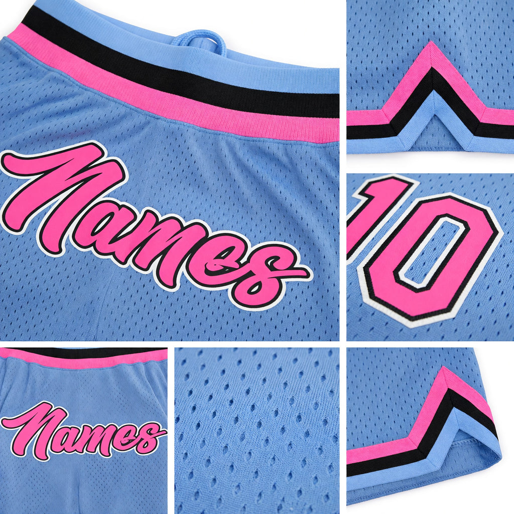 Custom Light Blue Pink-Black Authentic Throwback Basketball Shorts detail