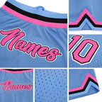 Custom Light Blue Pink-Black Authentic Throwback Basketball Shorts detail
