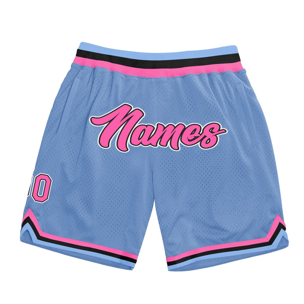 Custom Light Blue Pink-Black Authentic Throwback Basketball Shorts photo 1