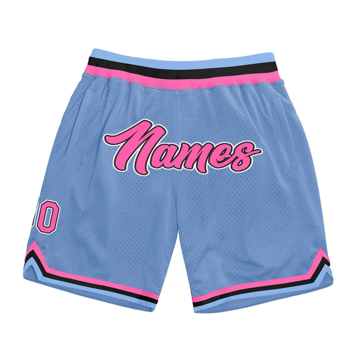 Custom Light Blue Pink-Black Authentic Throwback Basketball Shorts photo 1
