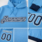 Custom Stitched Light Blue Navy-White Sports Pullover Sweatshirt Hoodie detail