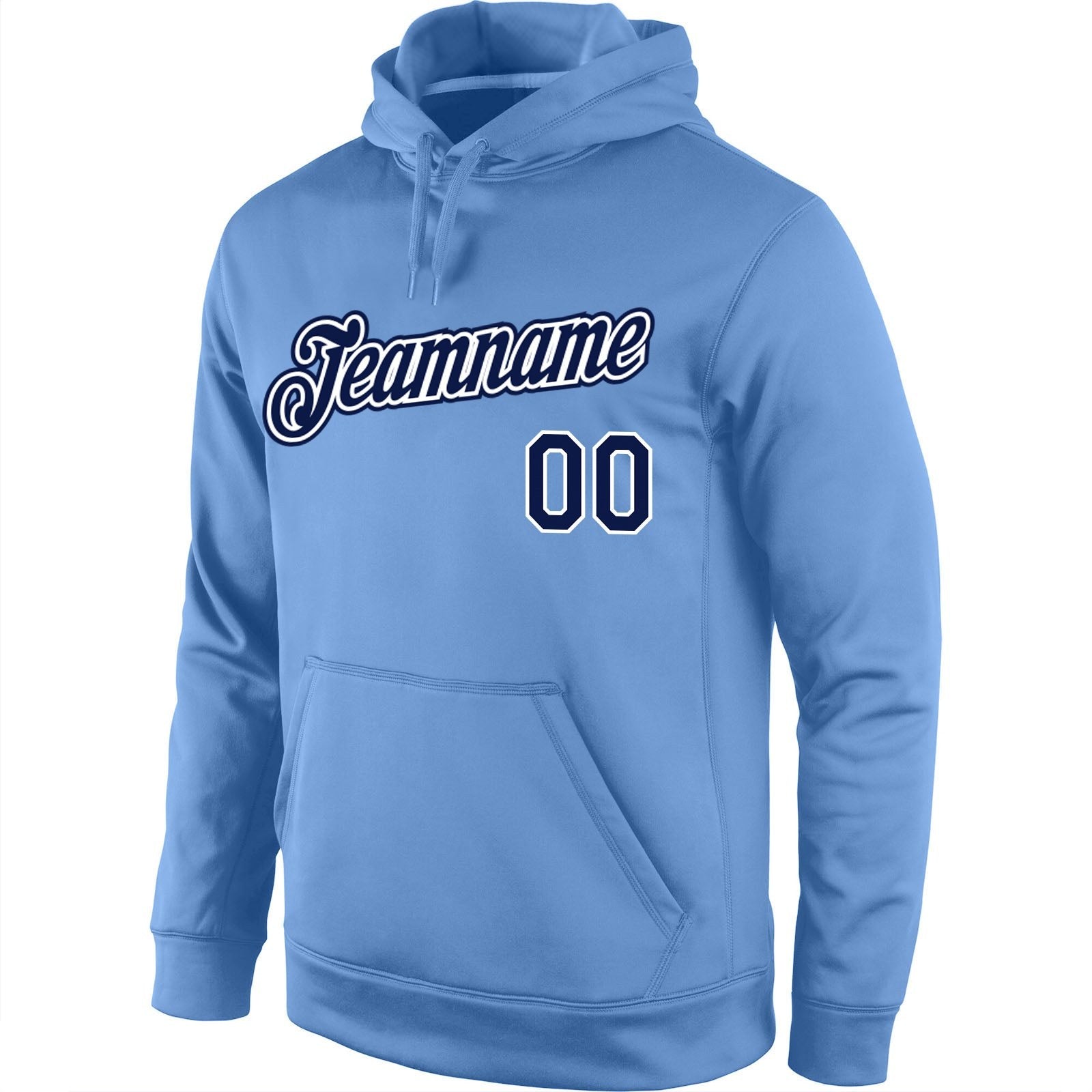 Custom Stitched Light Blue Navy-White Sports Pullover Sweatshirt Hoodie photo 2