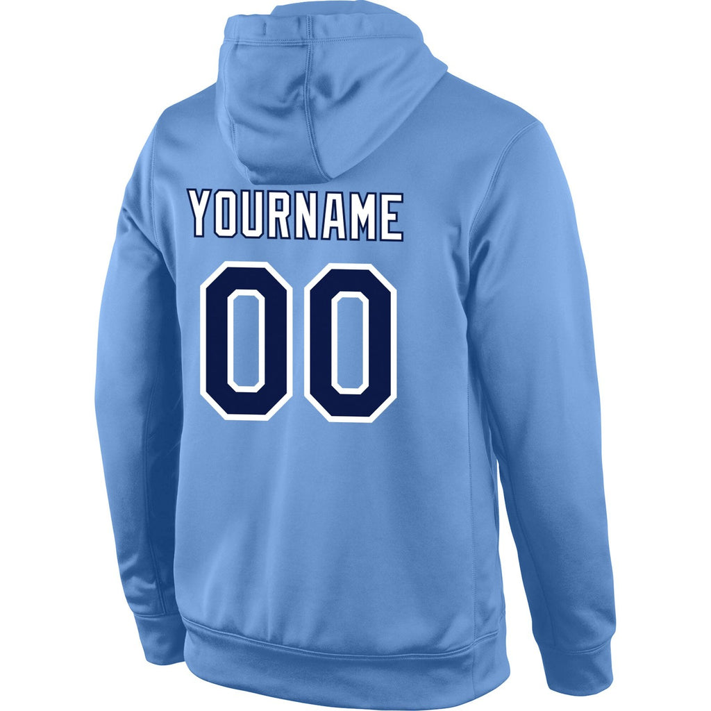 Custom Stitched Light Blue Navy-White Sports Pullover Sweatshirt Hoodie photo 3
