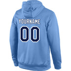 Custom Stitched Light Blue Navy-White Sports Pullover Sweatshirt Hoodie photo 3