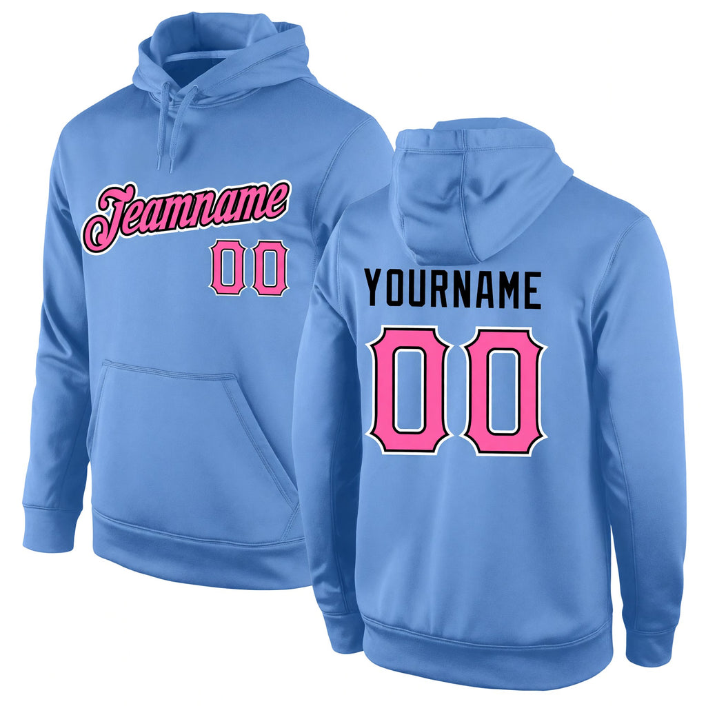 Custom Stitched Light Blue Pink-Black Sports Pullover Sweatshirt Hoodie