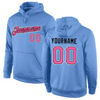 Custom Stitched Light Blue Pink-Black Sports Pullover Sweatshirt Hoodie