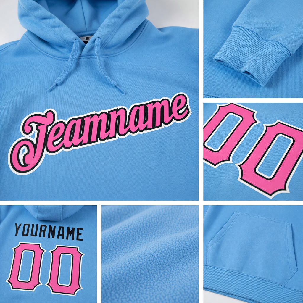 Custom Stitched Light Blue Pink-Black Sports Pullover Sweatshirt Hoodie detail