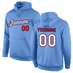 Custom Stitched Light Blue White-Red Sports Pullover Sweatshirt Hoodie
