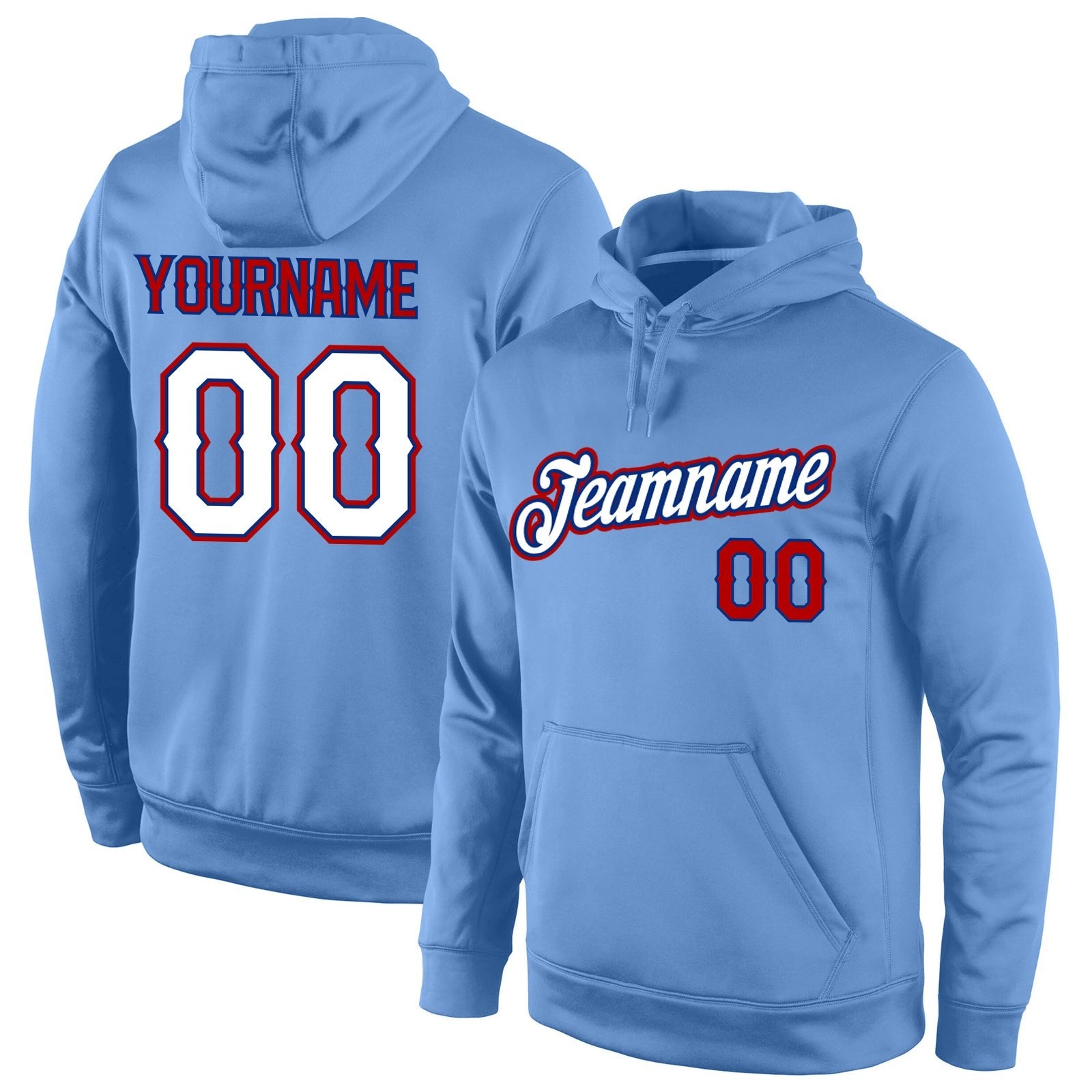 Custom Stitched Light Blue White-Red Sports Pullover Sweatshirt Hoodie photo 1