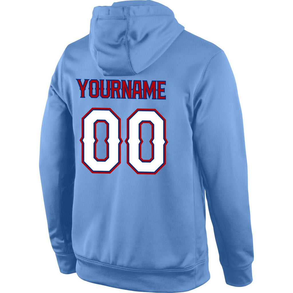Custom Stitched Light Blue White-Red Sports Pullover Sweatshirt Hoodie photo 3