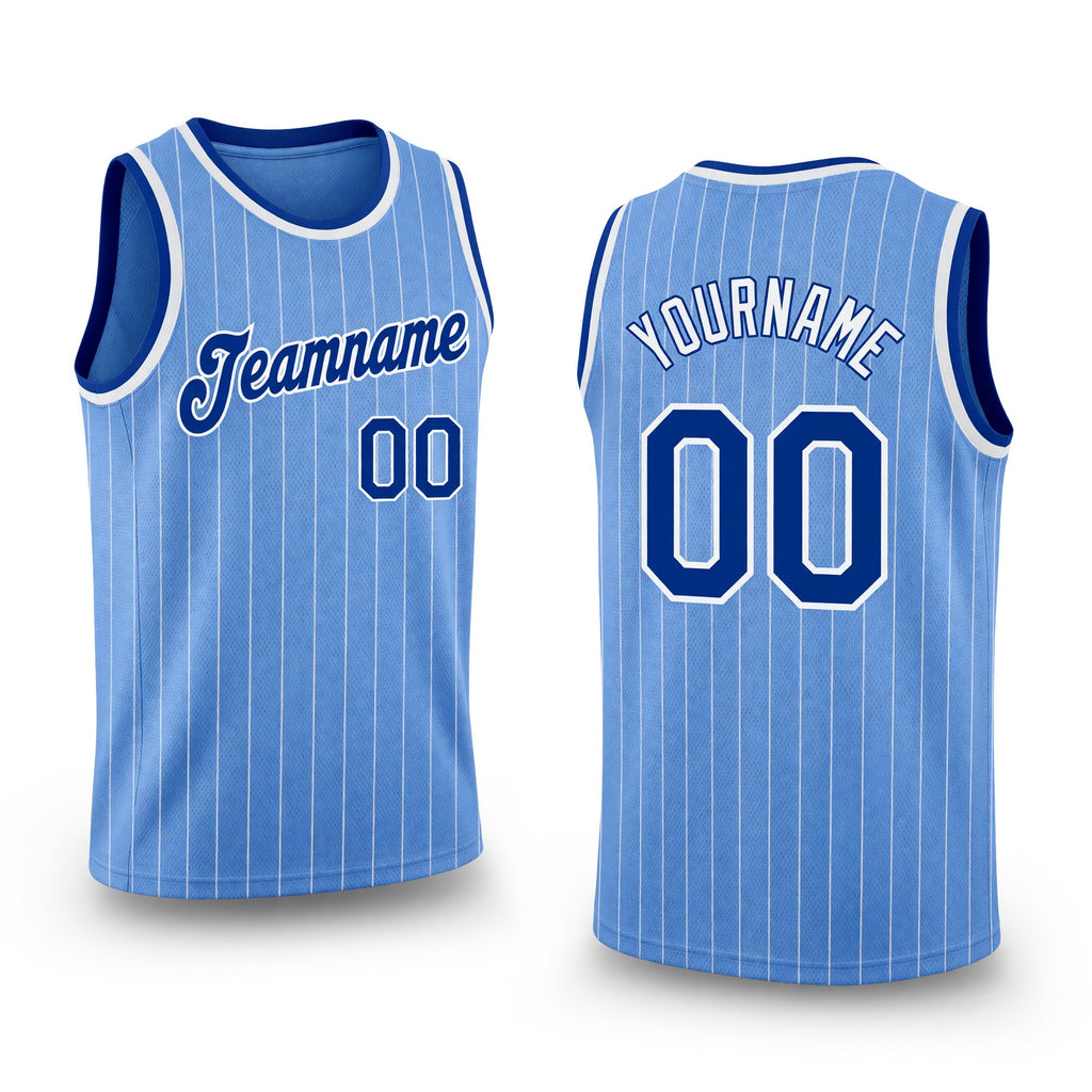 Custom Light Blue White Pinstripe Royal-White Authentic Basketball Jersey