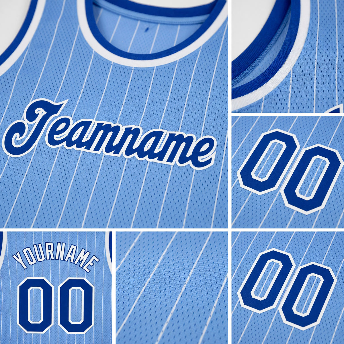 Custom Light Blue White Pinstripe Royal-White Authentic Basketball Jersey detail
