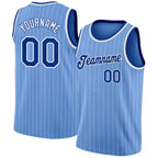 Custom Light Blue White Pinstripe Royal-White Authentic Basketball Jersey photo 1