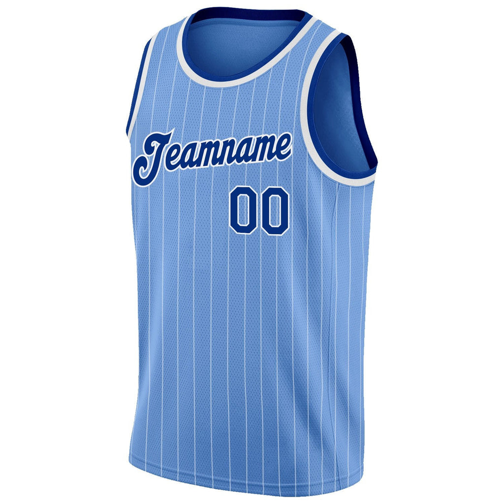 Custom Light Blue White Pinstripe Royal-White Authentic Basketball Jersey photo 4