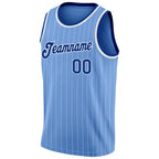 Custom Light Blue White Pinstripe Royal-White Authentic Basketball Jersey photo 4