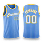Custom Light Blue White Pinstripe White-Gold Authentic Basketball Jersey