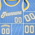 Custom Light Blue White Pinstripe White-Gold Authentic Basketball Jersey detail