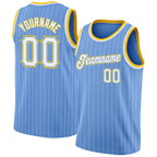 Custom Light Blue White Pinstripe White-Gold Authentic Basketball Jersey photo 1