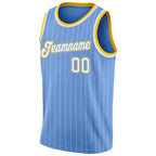 Custom Light Blue White Pinstripe White-Gold Authentic Basketball Jersey photo 4