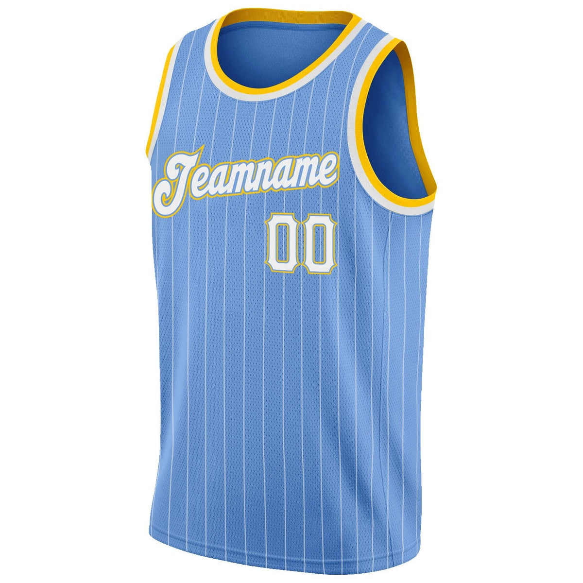 Custom Light Blue White Pinstripe White-Gold Authentic Basketball Jersey photo 4