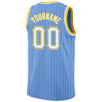 Custom Light Blue White Pinstripe White-Gold Authentic Basketball Jersey photo 5