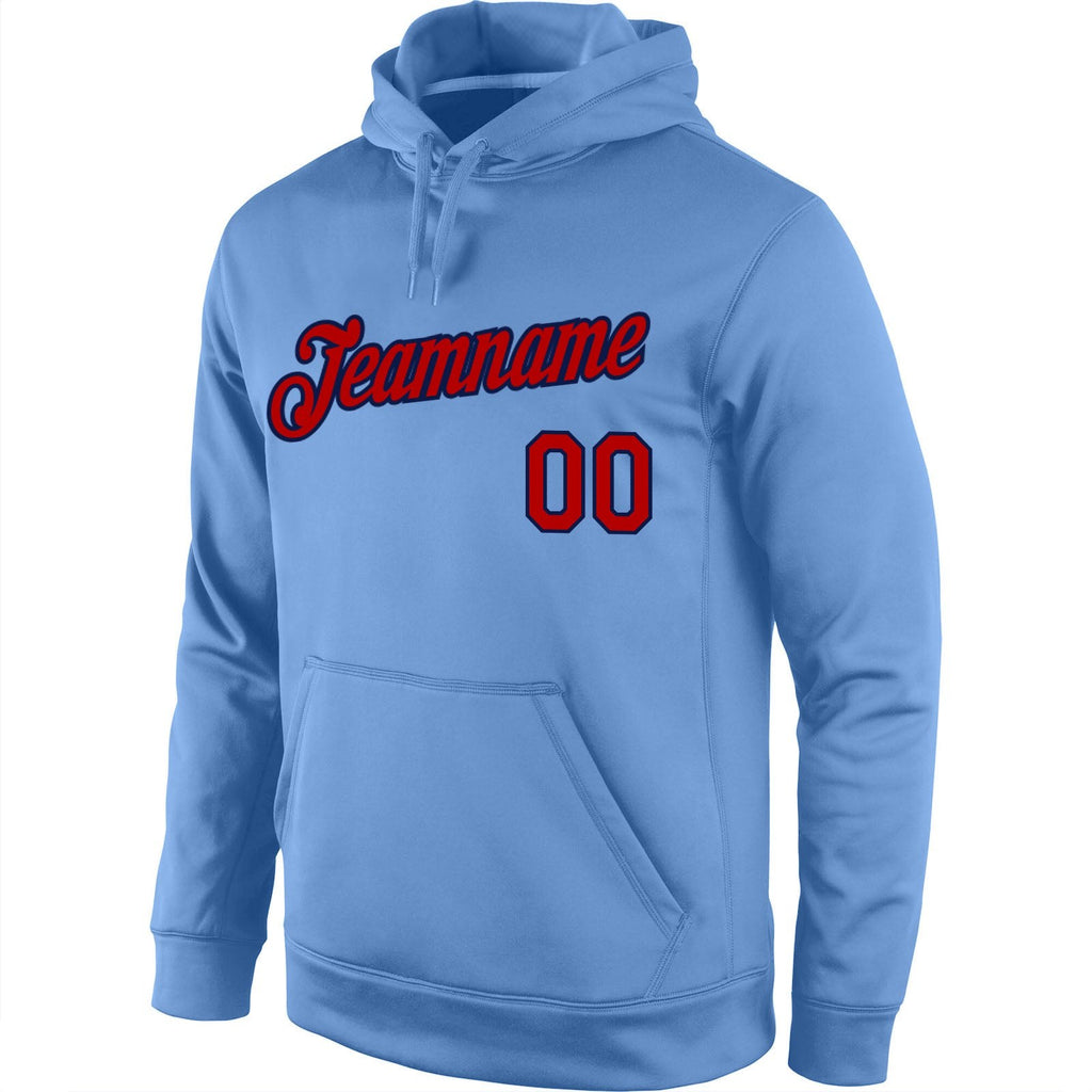 Custom Stitched Light Blue Red-Navy Sports Pullover Sweatshirt Hoodie photo 2