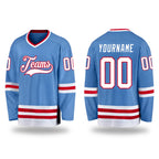 Custom Light Blue White-Red Hockey Jersey